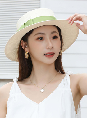 诗丹凯萨2026新款日本纸草帽子女夏天时尚出游遮阳帽休闲逛街平顶