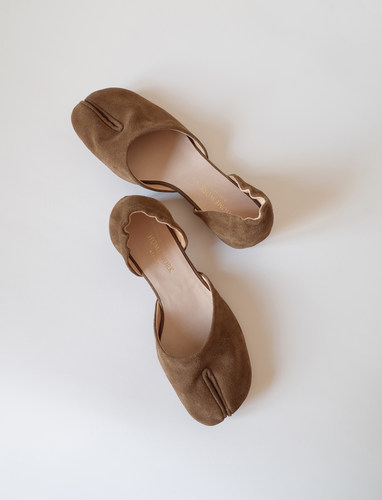 HOME WORK原创设计师tabi分趾忍者牛皮手工包头凉鞋单鞋翻毛皮棕 - 图0