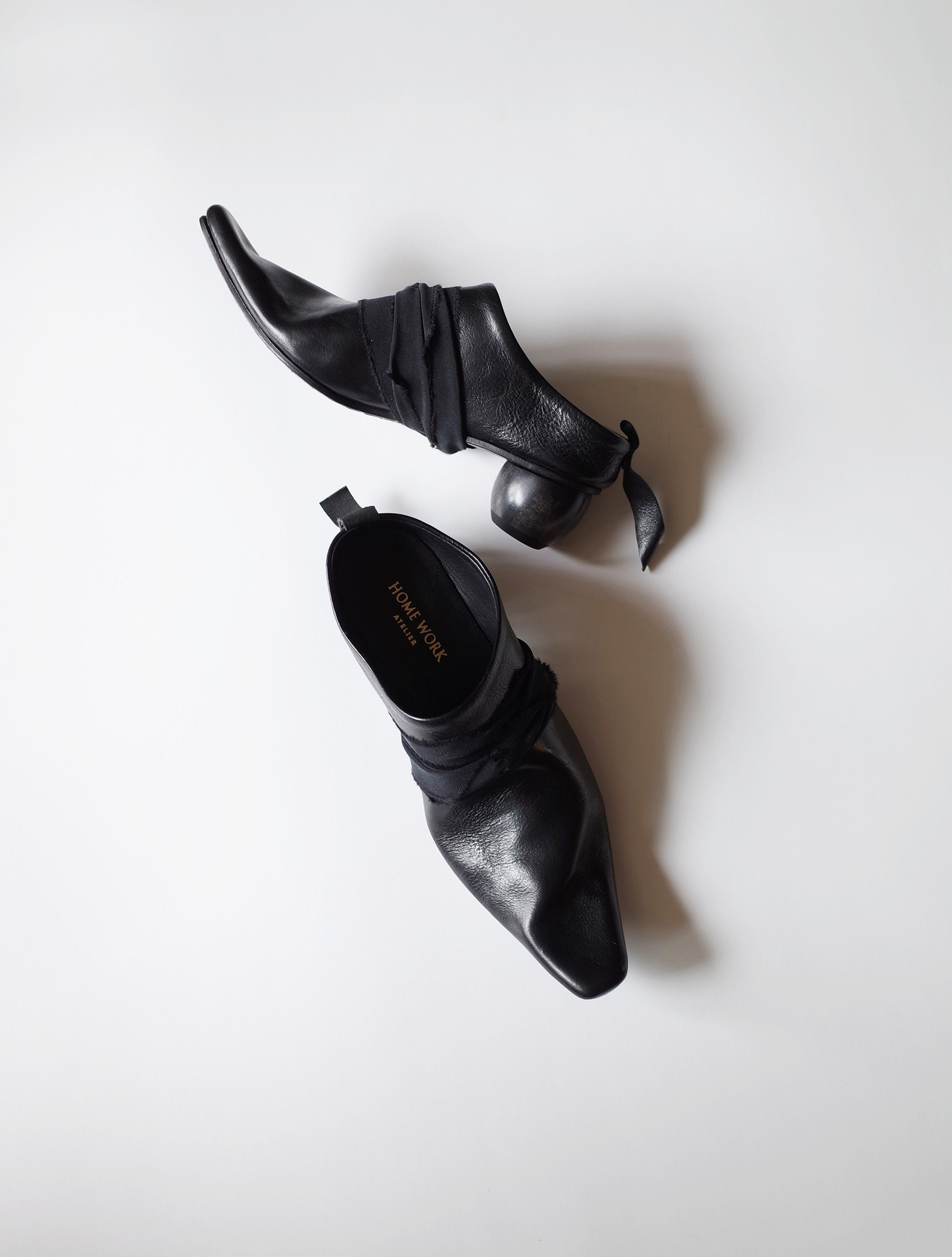 HOME WORK原创设计师简洁牛皮手工褶皱鞋面球型木跟穆勒鞋,淘宝优惠券,粉丝福利购,淘宝优惠卷