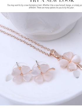 欧美猫眼石花朵百搭吊坠项链