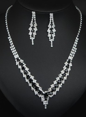 高档奢华时尚水钻性感新娘首饰套链女气质百搭宴会礼服派对配饰品