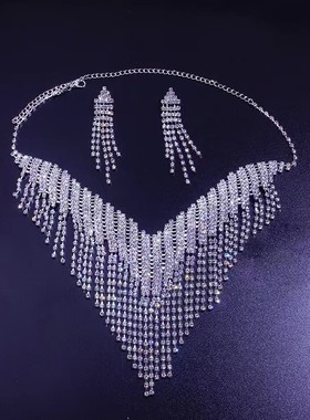 铁合金水钻水波链女奢华项链套装