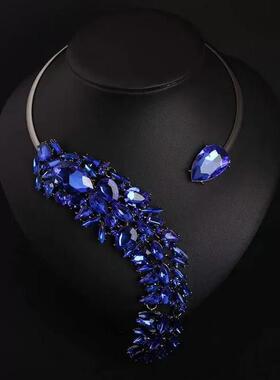 欧美夸张水滴宝石开口项圈女时尚个性小众颈链宴会礼服演出配饰品