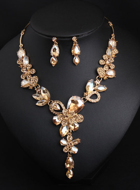 夸张宝石花朵礼服晚宴项链耳环