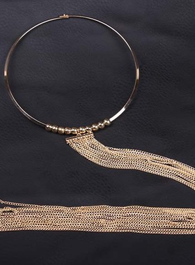 欧美金色夜店夸张项圈毛衣链