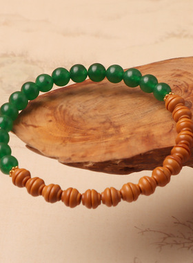 寺庙同款金饭碗手串新中式国风橄榄核手链天然玉髓闺蜜百搭手饰