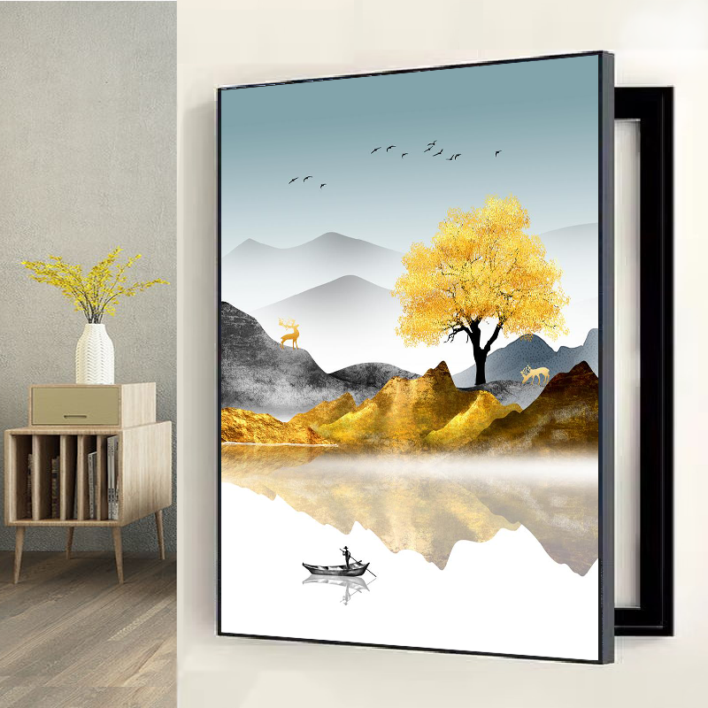 现代简约竖款侧开门免打孔电表箱装饰画配电箱电表盒电闸竖版挂画