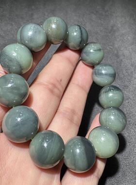 高品质方言和田玉老熟新疆玉龙河聚墨青花一线天特色16mm手串S