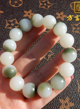 俄罗斯料白玉带翠青13MM单圈手串