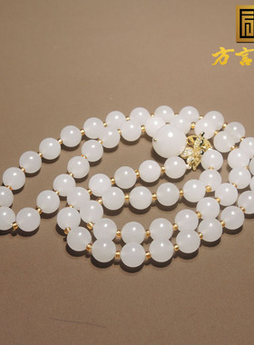 嗨爆了方言精品和田玉特惠佩戴新疆佩戴级金丝玉圆珠10mm项链R2