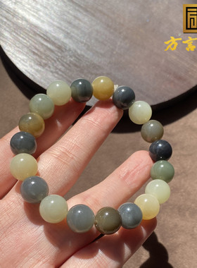 楼兰三色玉青花三彩10mm圆珠手串