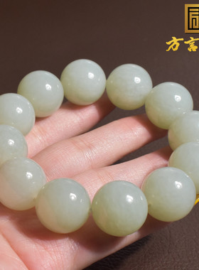 俄罗斯罕见白玉翠青底色单圈手串