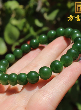俄罗斯料菠菜绿碧玉8mm圆珠手串