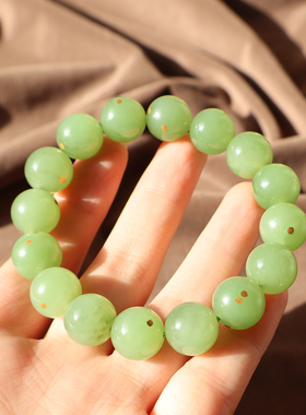 俄罗斯果绿碧玉点金12mm圆珠手链