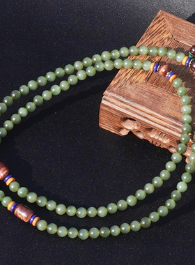 方言和田玉俄料绿碧玉带猫眼手串