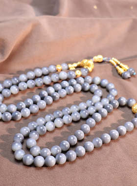 新疆青花籽料圆珠8mm108项链手串