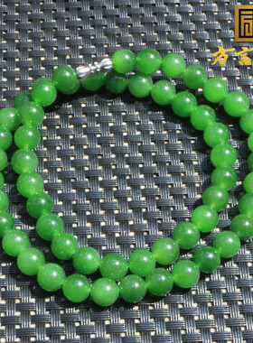 方言精品和田玉珍藏级俄罗斯碧玉老料无黑点苹果绿8mm圆珠项链O2
