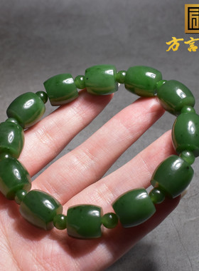 俄罗斯料辣阳绿碧玉13mm鼓珠手串