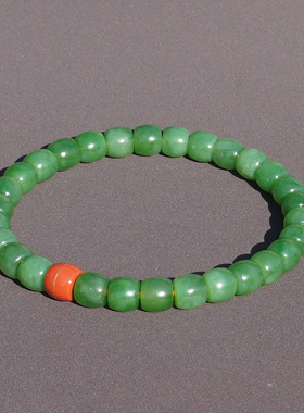 和田玉俄料细润碧玉粉绿猫眼手串