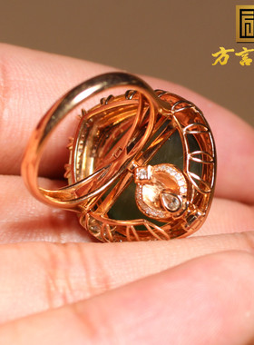 方言俄罗斯带猫眼碧玉镶钻18k金