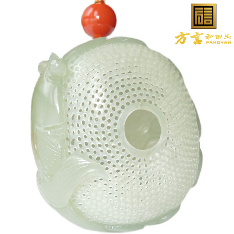 方言和田玉巨漏收藏级新疆且末糖色青白玉精工年年有余镂空香囊O - 图3