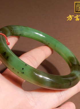 方言和田玉俄罗斯油润高脂猕猴桃果绿碧玉带糖卡57mm正装手镯s10