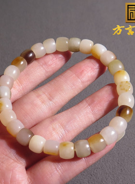 新疆玉流水红糖沁白玉8m老型手链