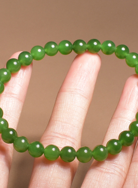惊呆了方言和田玉精品俄罗斯老坑料阳绿碧玉6mm圆珠手串手链A6