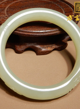 方言青海料白玉53mm花开富贵手镯