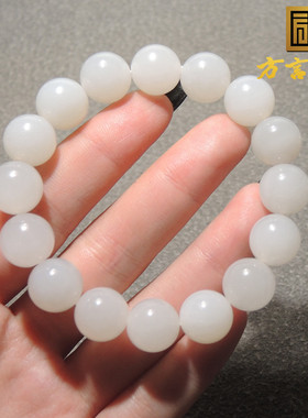 方言青海老坑料冰底白玉圆珠手串