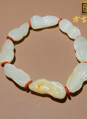 震惊了方言和田玉新疆老熟如酥白玉籽料留皮孔花生多子多福手串N4