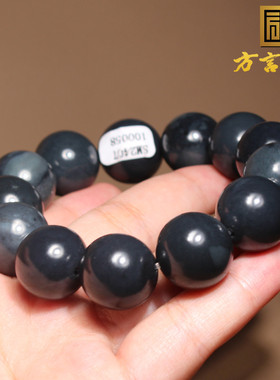 惊呆了方言和田玉精品特色炭锅灰白玉底墨玉籽料18mm圆珠手串A1