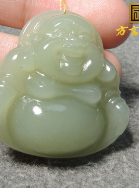 重磅方言和田玉精品推荐老坑青海料湖水绿金无结构佛公吊坠挂架S