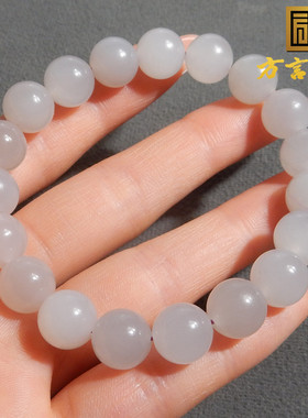 美美哒方言和田玉精品级青海老坑料冰底烟紫卡10mm圆珠手串手链A2