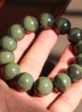 双色沙枣青16mm圆珠玉手串