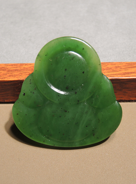 震惊方言和田玉俄罗斯老坑料油润菠菜绿碧玉弥勒大肚佛吊坠挂件h2