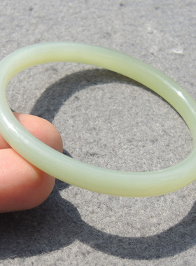 高品方言和田玉老坑碧玉无结构粉青带粉绿半山半水精美52mm手镯S