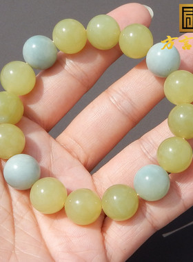 方言和田玉高脂蓝玉黄口双色手串