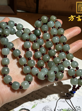 精品方言品牌和田玉新疆且末蓝色基调9mm老型珠项链多圈手串O