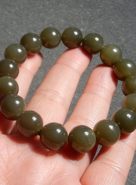 美滋滋方言和田玉俄罗斯老坑料金猫眼碧玉卡12mm圆珠手串手链X3