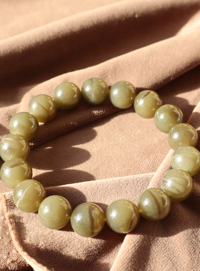 俄料黄碧玉一线猫眼12mm圆珠手串