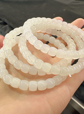 美滋滋方言和田玉精品佩戴级高冰底青海料白玉直切7mm手串手链O