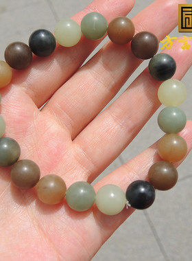 方言和田玉精品级新疆大漠古风楼兰三色糖三彩多宝糖玉10mm手串O1