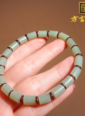 俄罗斯老坑碧玉粉青10mm桶珠手串