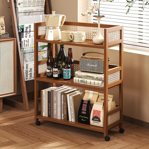 书架落地置物架可移动儿童小书柜桌下书包架家用小推车零食收纳架 - 图0