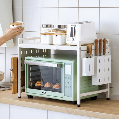 可伸缩厨房置物架微波炉架子烤箱收纳家用双层台面桌面多功能橱柜 - 图0