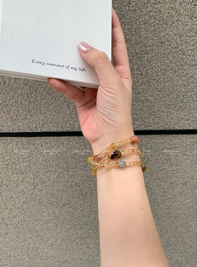 天然黄水晶三圈多宝手串女款时尚百搭饰品礼物生日礼物