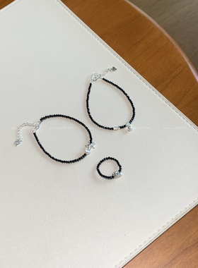 925纯银黑尖晶小鱼海星珍珠年年有鱼手链