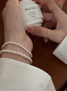 925纯银珍珠手链4/3/2mm女简约叠搭温婉气质独特设计百搭串珠首饰