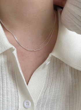 925纯银不对称拼接链条项链女简约设计个性双层链经典锁骨链百搭